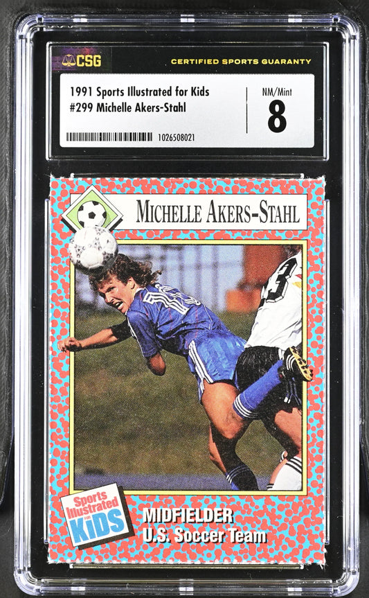 Michelle Akers 1991 Sports Illustrated for Kids soccer Rookie Card CSG graded 8 NrMt-Mt - AutographsForSale.com