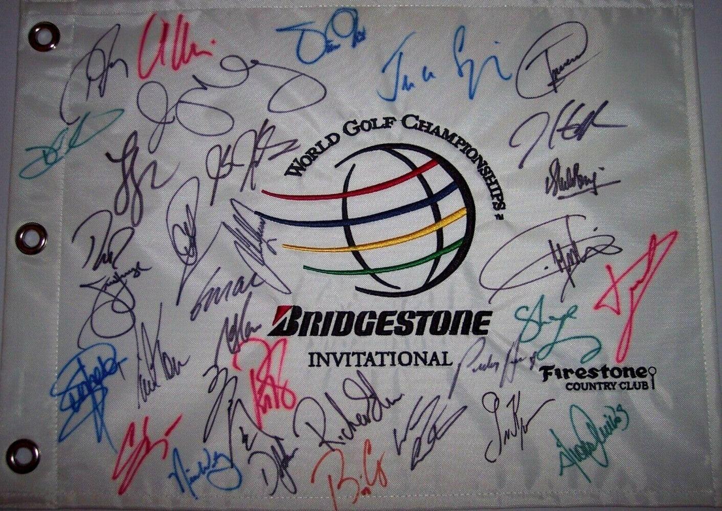 2009 World golf Championships Bridgestone signed golf Flag Dustin Johnson Rory McIlroy Padraig Harrington - AutographsForSale.com