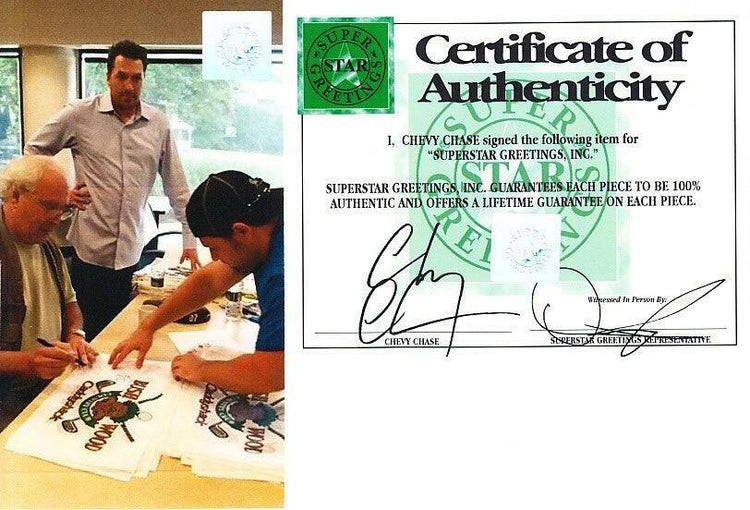 Chevy Chase signed Caddyshack Bushwood Country Club golf flag Superstar Greetings - AutographsForSale.com