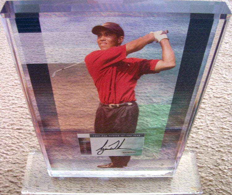Tiger Woods signed UDA 2002 PGA Tour Player of Year 8x10 photo acrylic plaque - AutographsForSale.com
