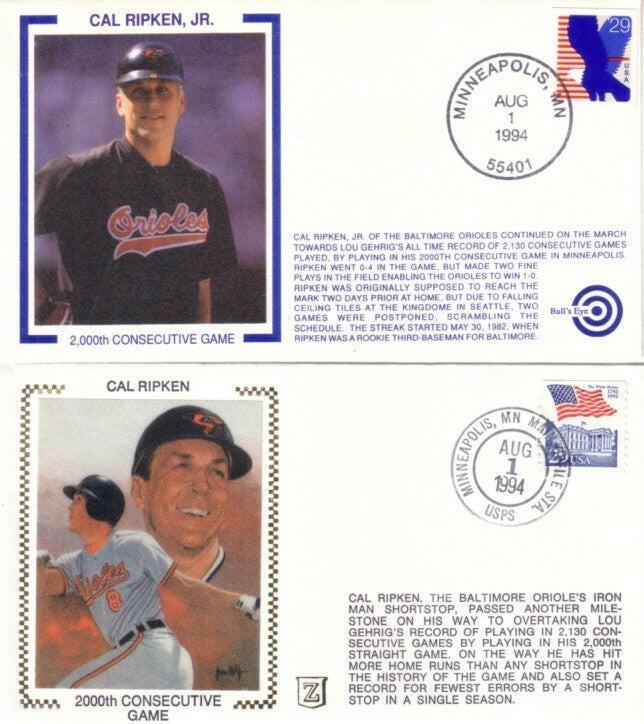 Cal Ripken 2000 Consecutive Games 1994 Orioles cachet set - AutographsForSale.com