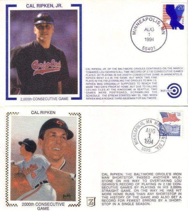 Cal Ripken 2000 Consecutive Games 1994 Orioles cachet set - AutographsForSale.com