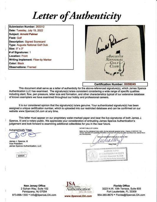Arnold Palmer signed Masters golf scorecard framed 1969 SI cover JSA - AutographsForSale.com
