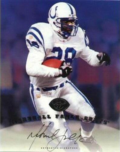 Marshall Faulk certified signed Indianapolis Colts 1997 Leaf 8x10 card - AutographsForSale.com