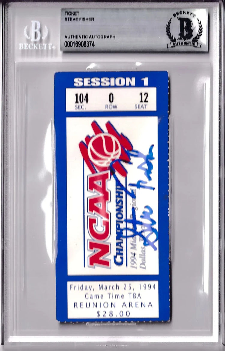 Steve Fisher signed Michigan Wolverines 1994 NCAA Tournament ticket BAS - AutographsForSale.com