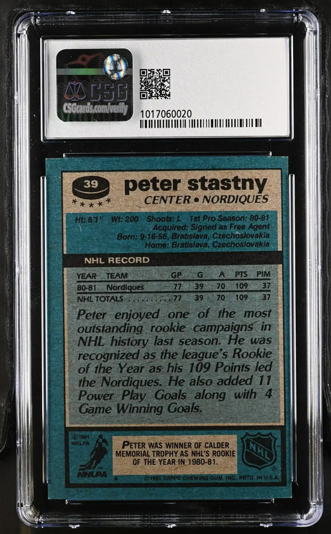 Peter Stastny 1981-82 Topps Rookie Card CSG 7 - AutographsForSale.com
