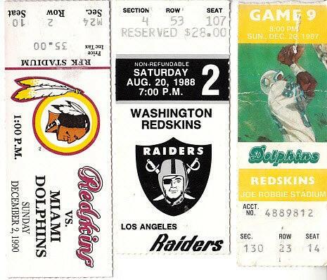 Redskins 3 vintage ticket stubs Darrell Green Art Monk - AutographsForSale.com