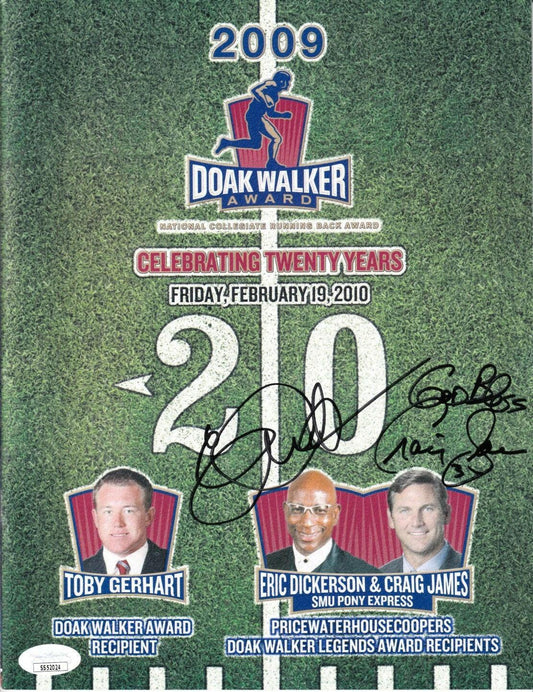 Eric Dickerson and Craig James autographed SMU Mustangs Pony Express 2009 Doak Walker Award program JSA - AutographsForSale.com
