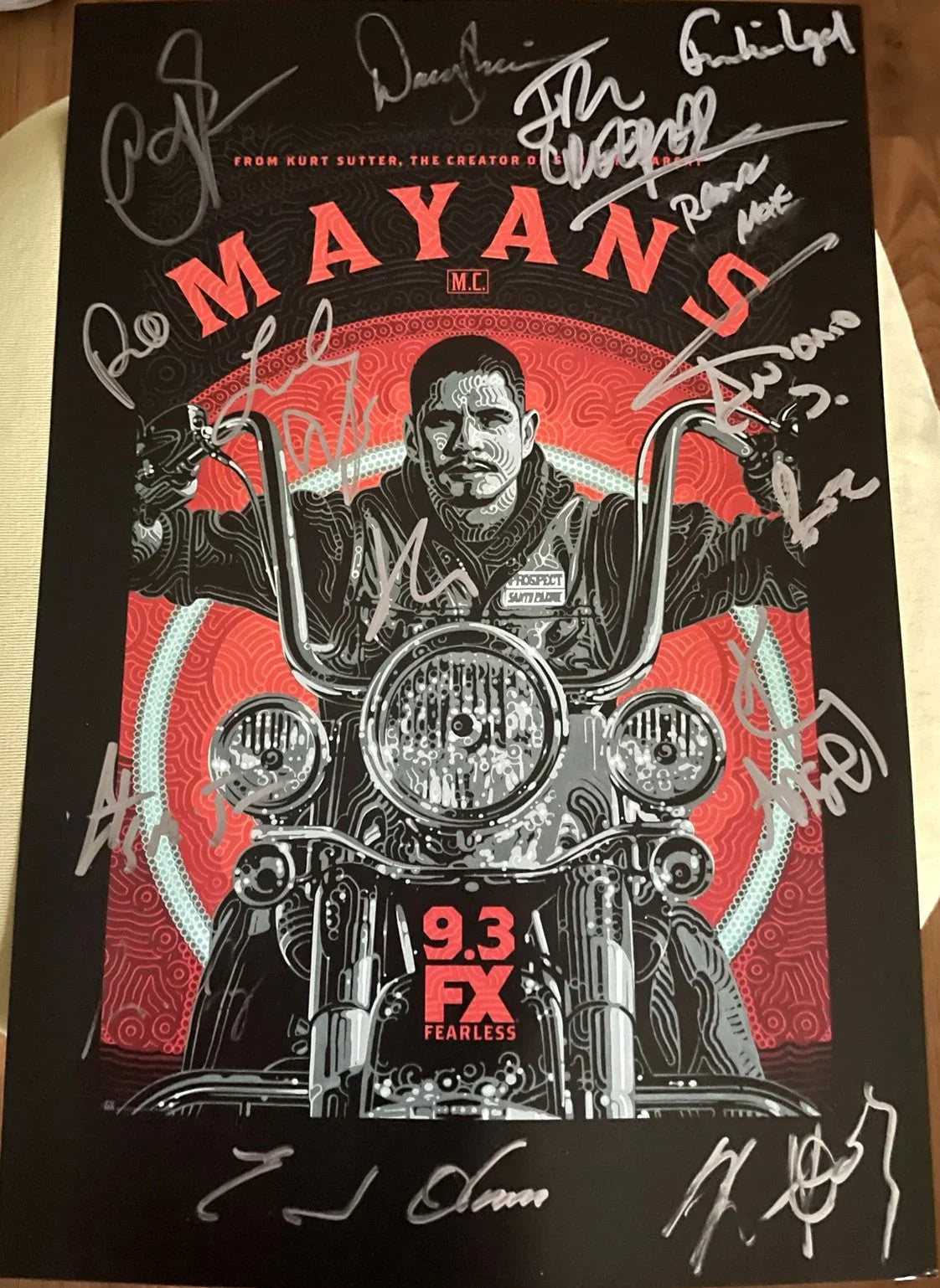 Mayans MC cast autographed 2019 Comic-Con poster Sarah Bolger Clayton cardenas Edward James Olmos J.D. Pardo JSA - AutographsForSale.com