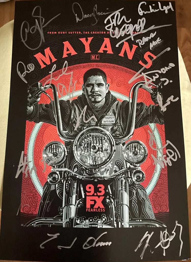 Mayans MC cast autographed 2019 Comic-Con poster Sarah Bolger Clayton cardenas Edward James Olmos J.D. Pardo JSA - AutographsForSale.com