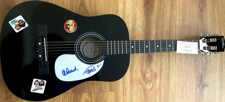 Cheech Marin Tommy Chong signed black acoustic guitar BAS - AutographsForSale.com
