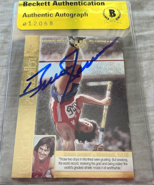 Bruce Jenner signed US Olympic 1996 Upper Deck Reflections of Gold insert card BAS - AutographsForSale.com