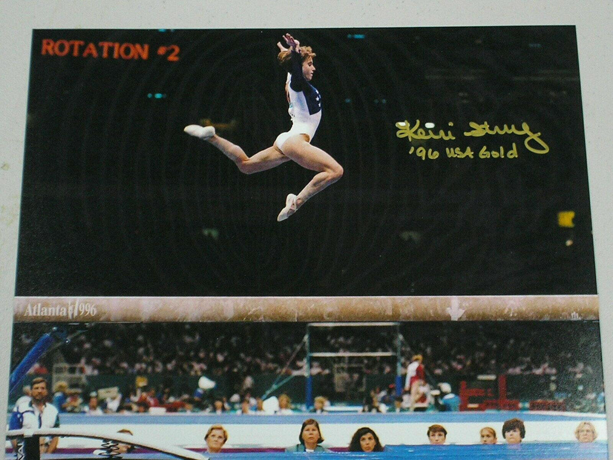 Kerri Strug signed 1996 Olympic gymnastics 8x10 vault photo w/ '96 US Gold - AutographsForSale.com