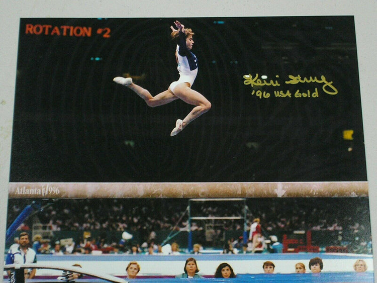 Kerri Strug signed 1996 Olympic gymnastics 8x10 vault photo w/ '96 US Gold - AutographsForSale.com