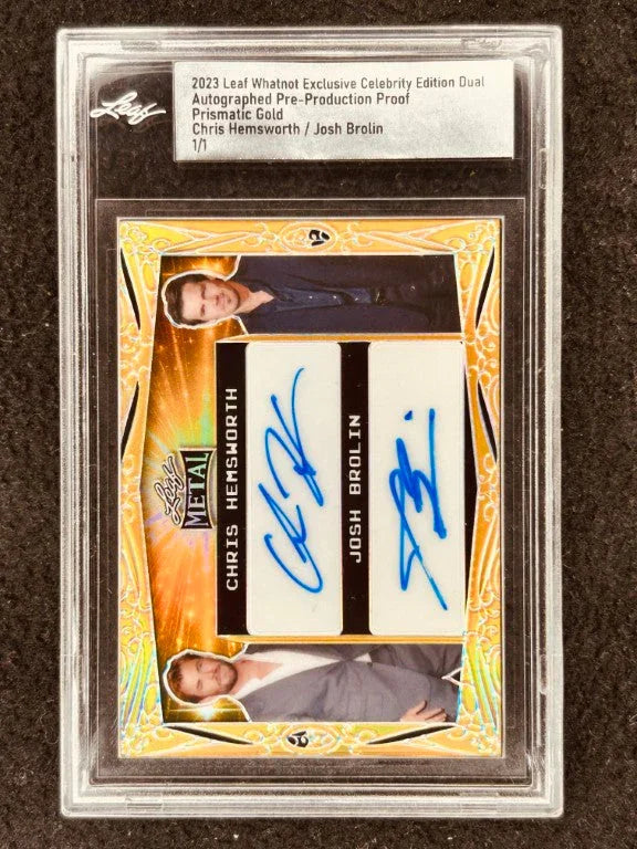 Chris Hemsworth & Josh Brolin Avengers certified signed 2023 Leaf Whatnot Celebrity Proof 1/1 card - AutographsForSale.com