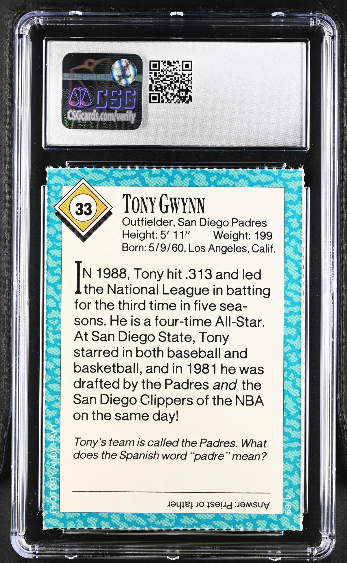 Tony Gwynn San Diego Padres 1989 Sports Illustrated for Kids card CSG Graded 8 - AutographsForSale.com