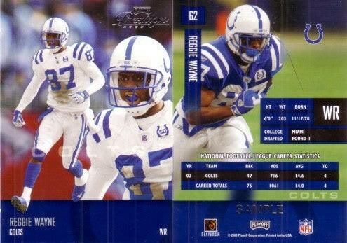 Reggie Wayne 2003 Playoff Prestige promo or Sample card - AutographsForSale.com