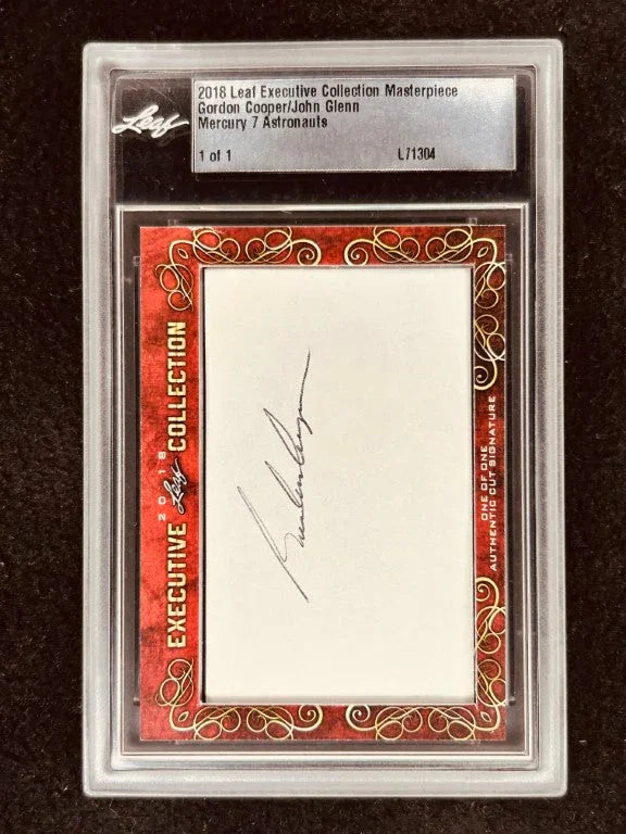 Gordon Cooper and John Glenn 2018 Leaf Masterpiece Cut Signature certified autograph card 1/1 JSA Mercury 7 - AutographsForSale.com