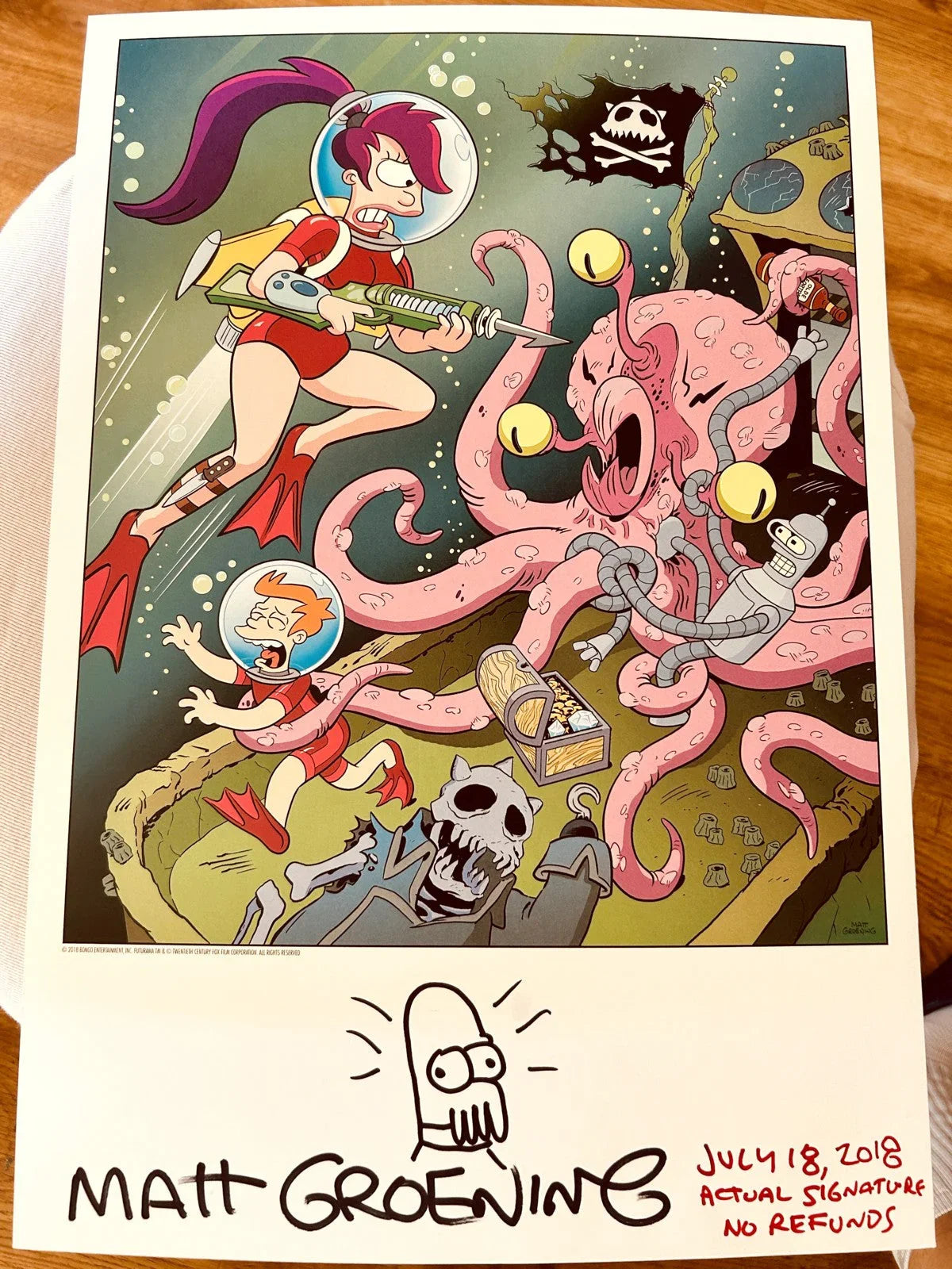 Matt Groening signed doodled dated Futurama 2018 SDCC 13x19 litho JSA - AutographsForSale.com