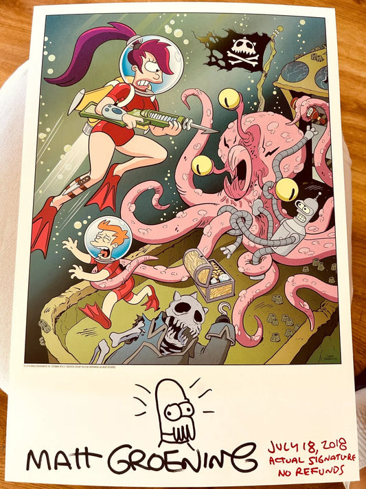 Matt Groening signed doodled dated Futurama 2018 SDCC 13x19 litho JSA - AutographsForSale.com