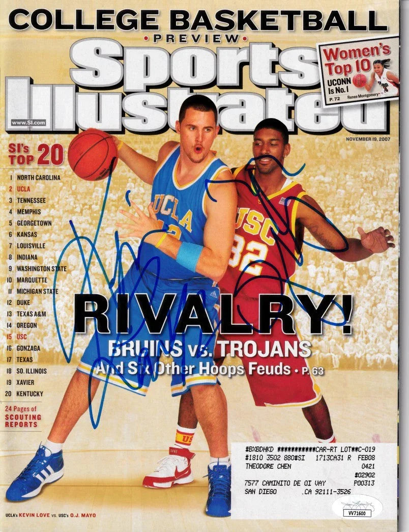 Kevin Love and O.J. Mayo autographed UCLA USC 2007 Sports Illustrated College Basketball magazine JSA - AutographsForSale.com