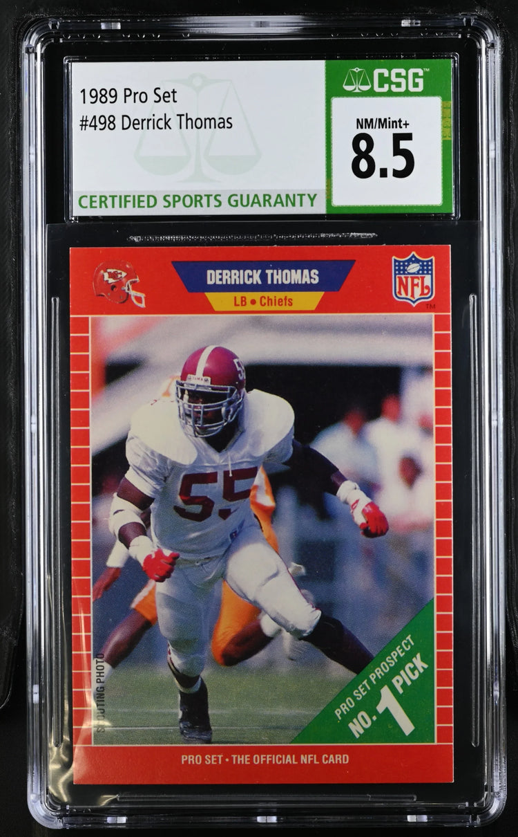 Derrick Thomas Kansas City Chiefs 1989 Pro Set Rookie Card Graded CSG 8.5 - AutographsForSale.com