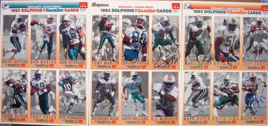 1993 Dolphins team signed McDonald’s NFL GameDay card set Bryan Cox Irving Fryar O.J. McDuffie John Offerdahl - AutographsForSale.com