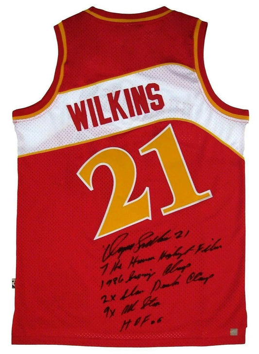 Dominique Wilkins signed Hawks Adidas jersey w/ 5 inscriptions - AutographsForSale.com