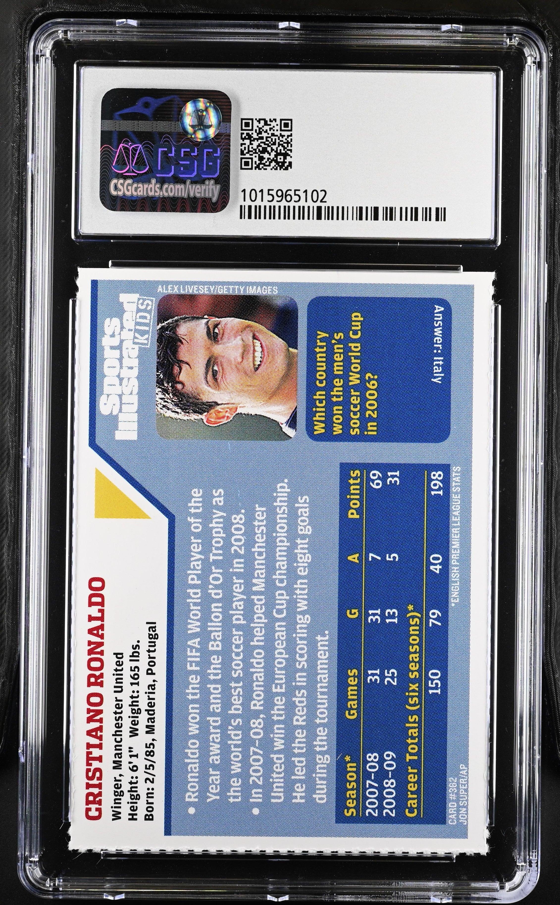 Cristiano Ronaldo 2009 SI for Kids soccer card CSG grade 8.5 - AutographsForSale.com