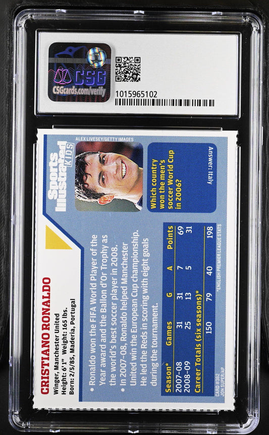 Cristiano Ronaldo 2009 SI for Kids soccer card CSG grade 8.5 - AutographsForSale.com