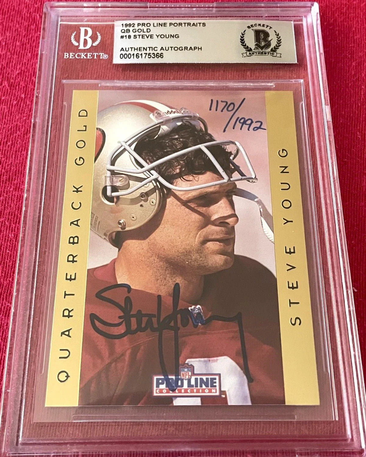 Steve Young autographed San Francisco 49ers 1992 Pro Line Quarterback Gold card BAS slabbed - AutographsForSale.com
