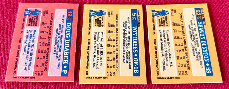 3 1991 Topps Cracker Jack mini cards Doug Drabek Shawon Dunston Von Hayes - AutographsForSale.com