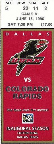1996 MLS Dallas Burn Inaugural Season home game ticket stub - AutographsForSale.com