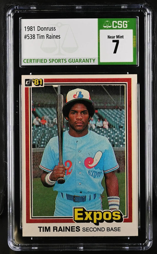 Tim Raines Expos 1981 Donruss Rookie Card CSG 7 - AutographsForSale.com