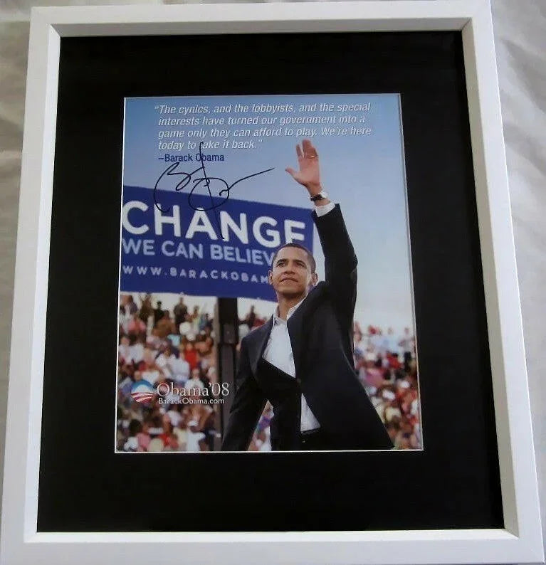 Barack Obama autographed 2008 campaign Flyer photo custom framed - AutographsForSale.com