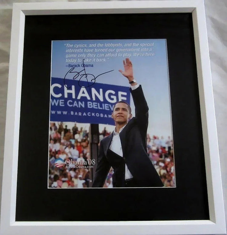 Barack Obama autographed 2008 campaign Flyer photo custom framed - AutographsForSale.com