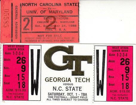 1988 North Carolina St Wolfpack Football 2 road game ticket stubs - AutographsForSale.com