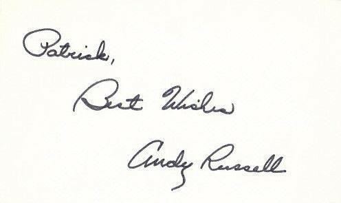 Andy Russell signed 3x5 index card To Patrick Best Wishes - AutographsForSale.com