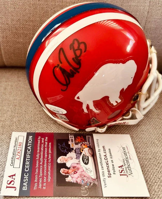 Jim Kelly and Andre Reed autographed Buffalo Bills throwback mini helmet JSA - AutographsForSale.com