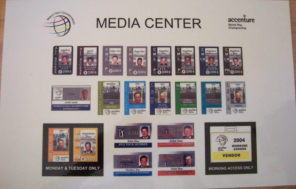 2004 WGC Accenture Match Play Championship Media Center Credential Sign Tiger Woods - AutographsForSale.com