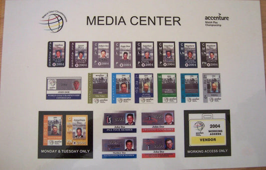 2004 WGC Accenture Match Play Championship Media Center Credential Sign Tiger Woods - AutographsForSale.com