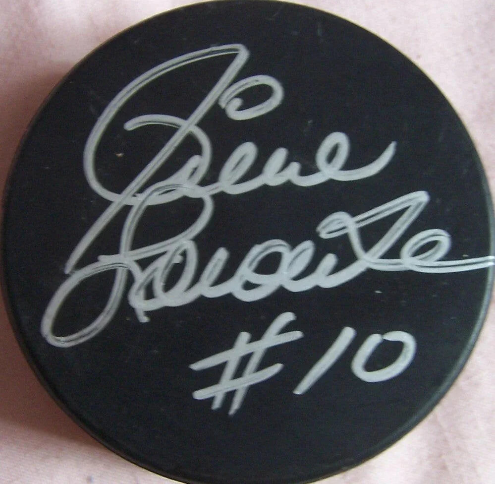 Pierre Larouche autographed hockey puck Pittsburgh Penguins - AutographsForSale.com