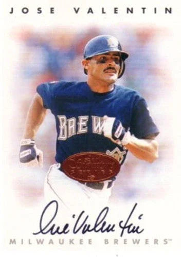 Jose Valentin certified signed Brewers 1996 Leaf Signature card - AutographsForSale.com