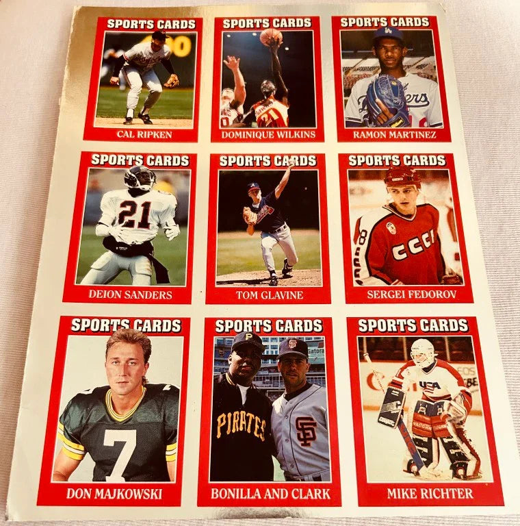 Cal Ripken Deion Sanders Dominique Wilkins Sergei Fedorov 1991 Sports cards card sheet - AutographsForSale.com