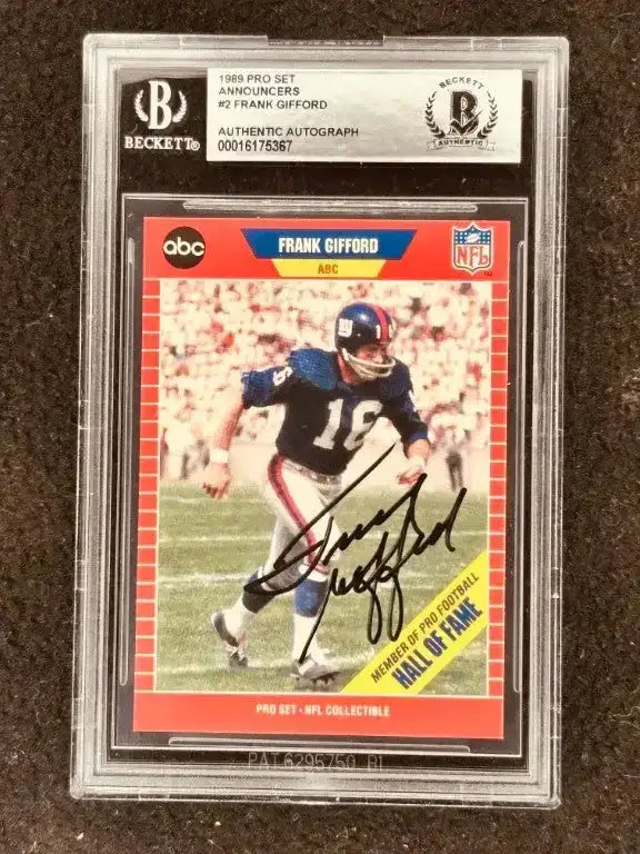Frank Gifford autographed New York Giants 1989 Pro Set Announcers card BAS slabbed - AutographsForSale.com