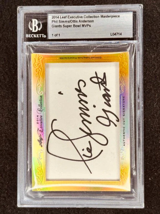 Phil Simms & Ottis O.J. Anderson 2014 Leaf Masterpiece Cut Signature certified signed card 1/1 JSA NY Giants - AutographsForSale.com