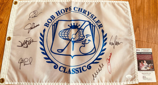 Bob Hope Chrysler Classic golf pin flag autographed by 7 winners David Duval Justin Leonard Corey Pavin Mike Weir JSA - AutographsForSale.com