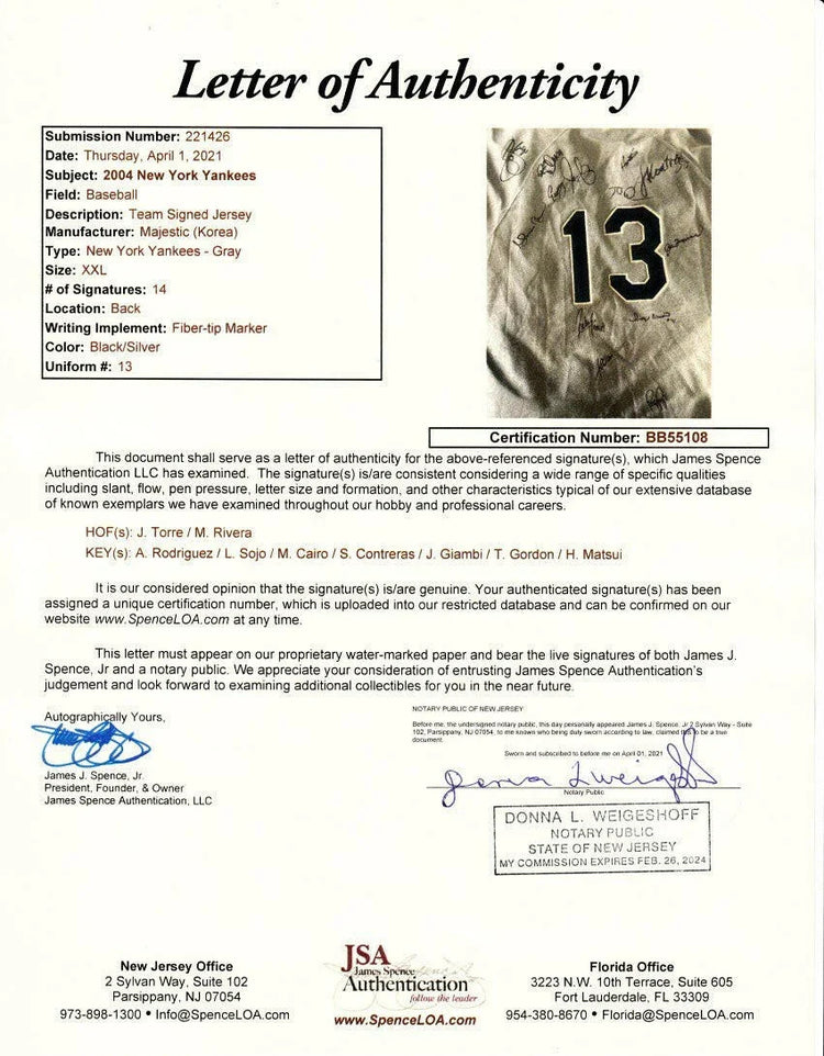 2004 NY Yankees team signed Majestic jersey Mariano Rivera Alex Rodriguez Joe Torre JSA - AutographsForSale.com