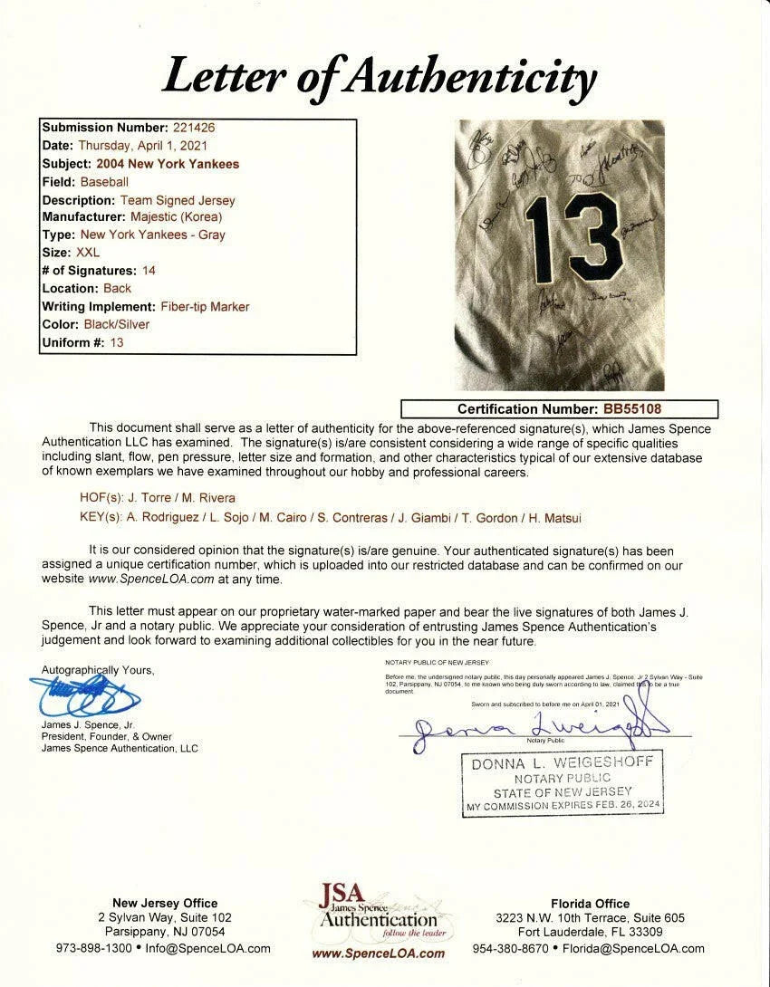 2004 NY Yankees team signed Majestic jersey Mariano Rivera Alex Rodriguez Joe Torre JSA - AutographsForSale.com