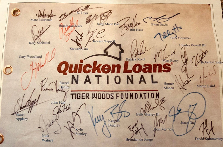 2014 Quicken Loans National signed golf Flag Keegan Bradley Jason Day Patrick Reed Gary Woodland - AutographsForSale.com